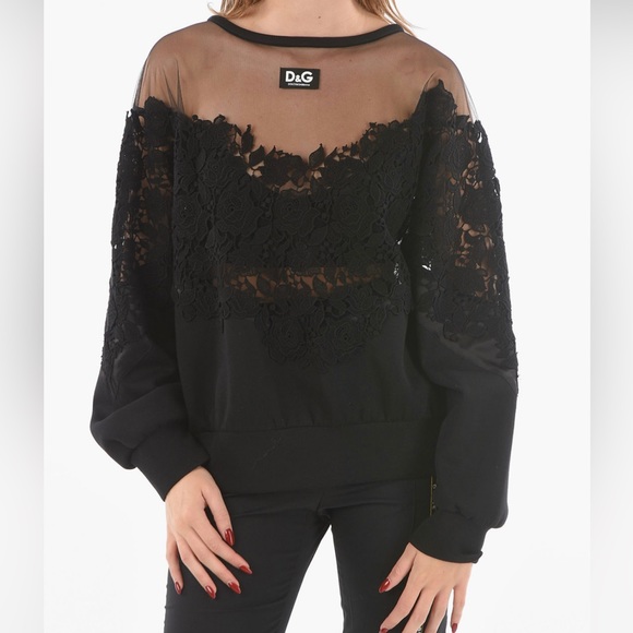 Dolce & Gabbana Tops - DOLCE & GABBANA Lace And Mesh Sweatshirt, size IT44 (US8/10)